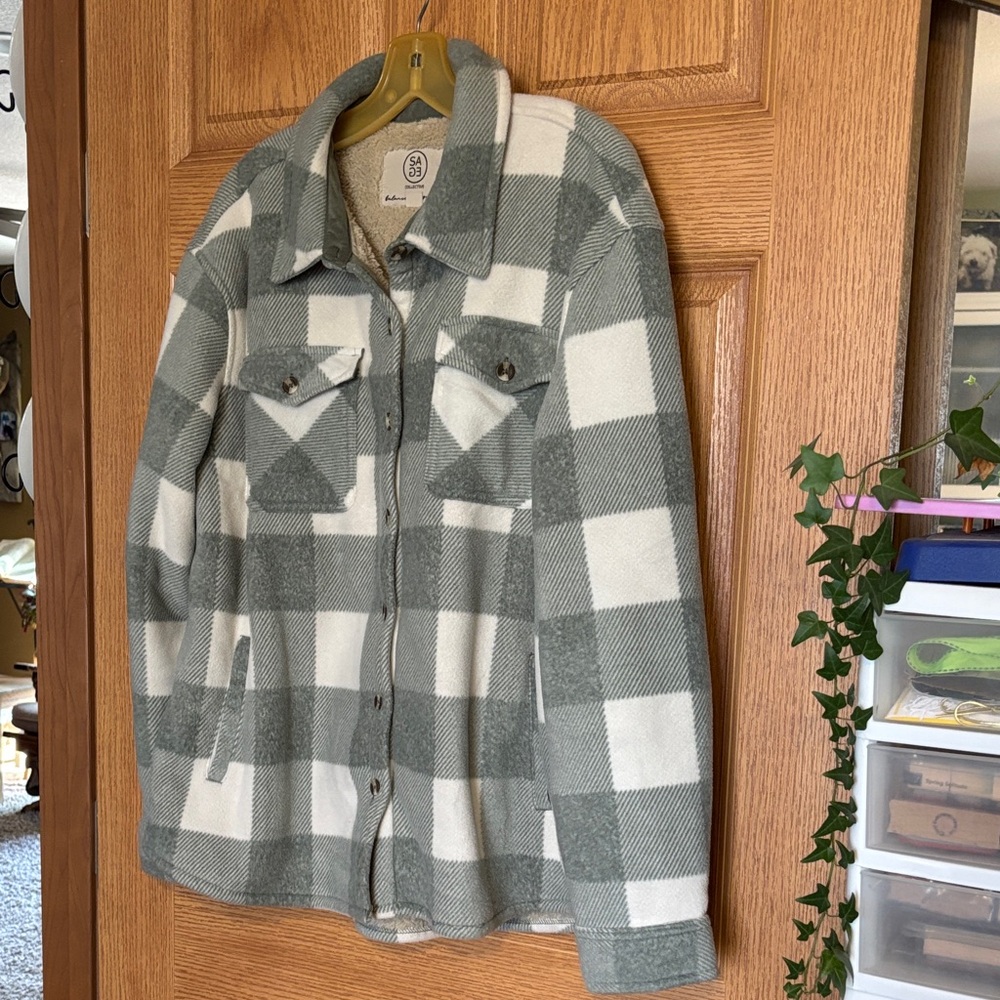 Sage Green and White Plaid Shacket